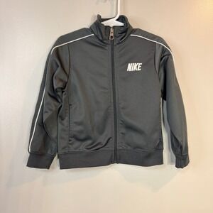 Nike Track Jacket Kids 3T Gray White Swoosh Zip Up Activewear Performance Wear